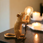 Veilleuse Souris Dorée | Lampe de Table en Résine