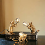 Veilleuse Souris Dorée | Lampe de Table en Résine