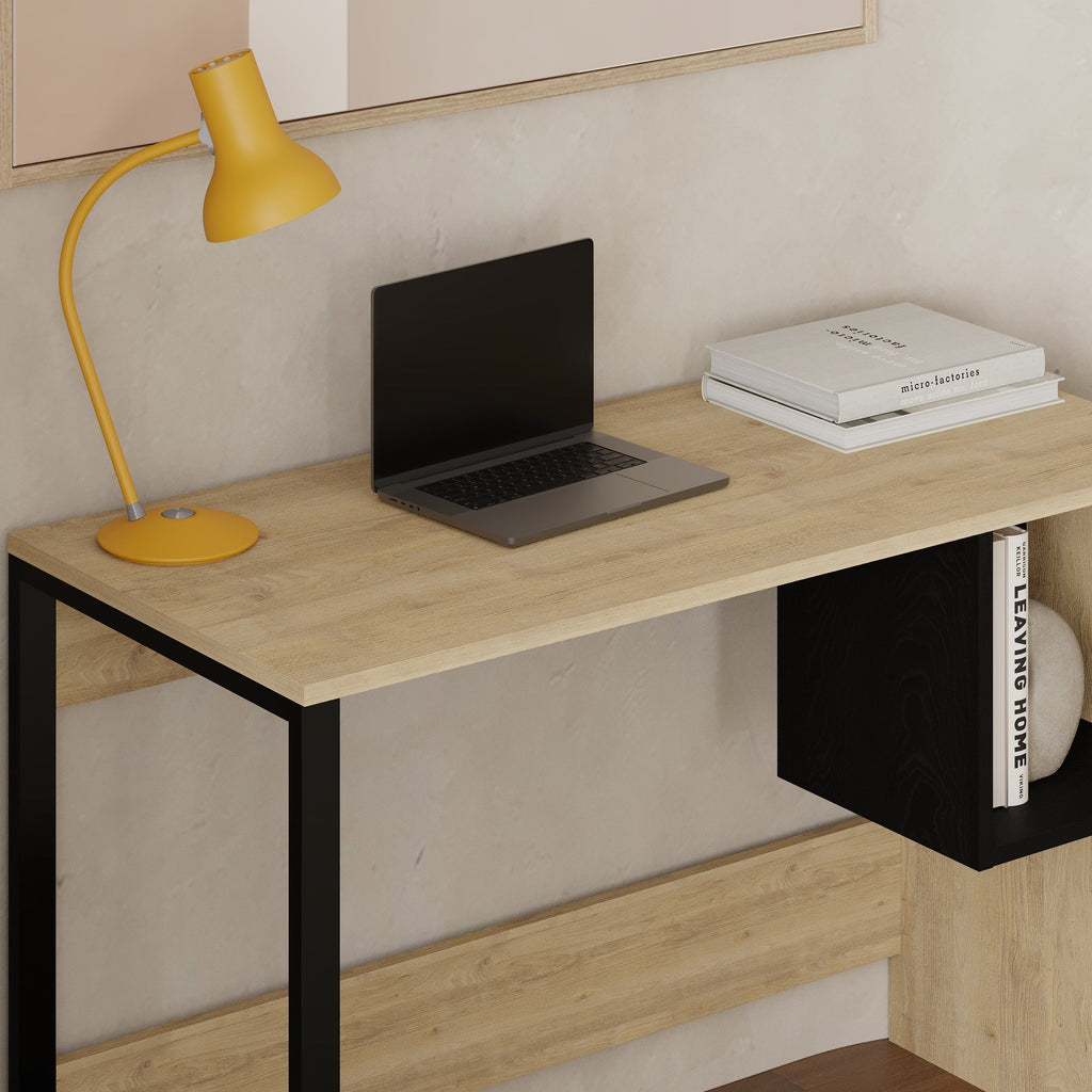 Table de travail modèle 4 avec 1 étagère carrée – Chêne – Bois noir