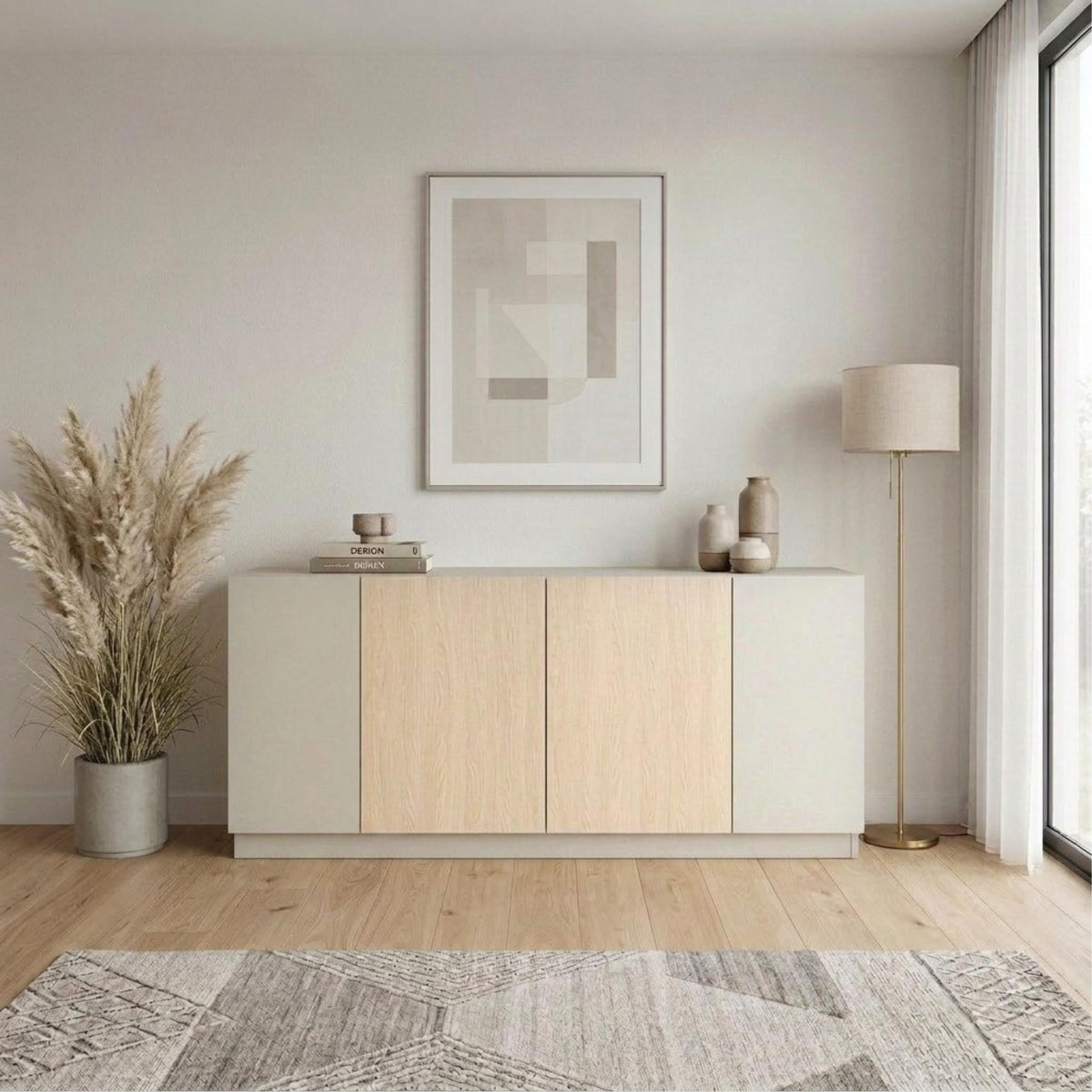 Console Victor 4 Portes Grès Chêne Sonoma Blanc 170 x 42.1 x 80.3 cm