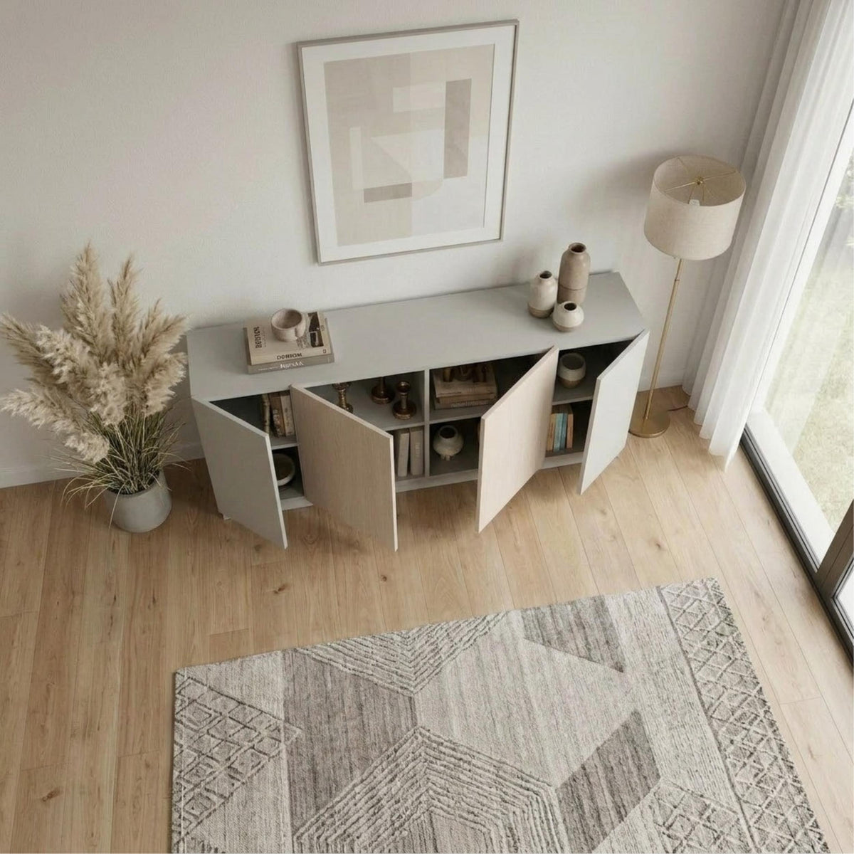 Console Victor 4 Portes Grès Chêne Sonoma Blanc 170 x 42.1 x 80.3 cm