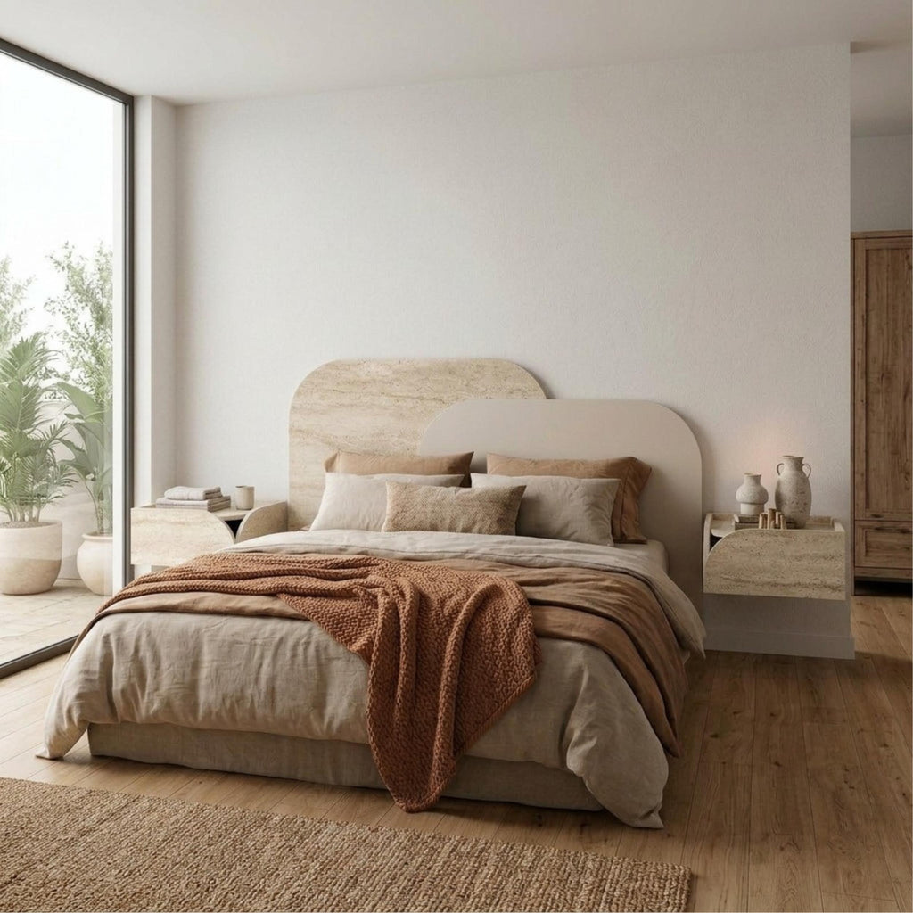 Tête de lit murale Rove pour lit King Size Travertin, grès 160x75 cm