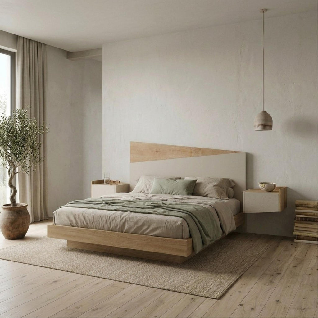 Tête de lit murale Diago pour lit King Size chêne, grès 160x74 cm