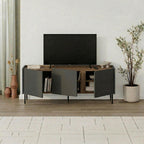 Meuble TV Norm 3 portes Chêne naturel-Grès 140 cm
