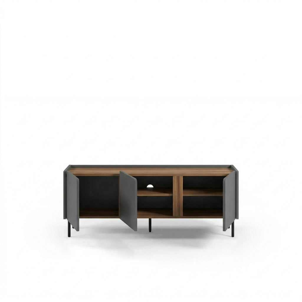 Meuble TV Norm 3 portes Chêne naturel-Grès 140 cm
