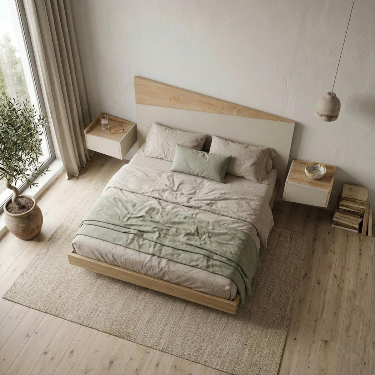 Tête de lit murale Diago pour lit King Size chêne, grès 160x74 cm
