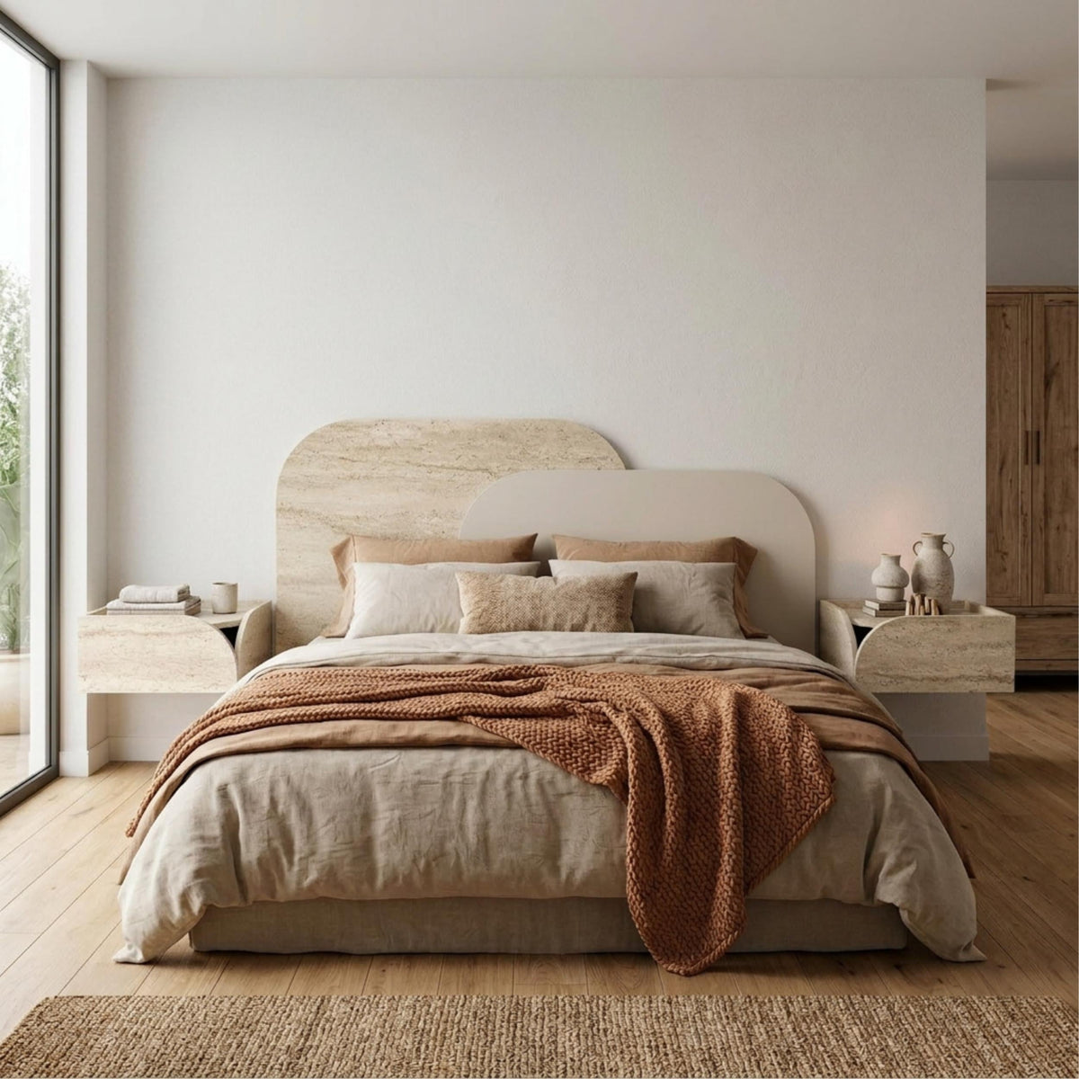 Tête de lit murale Rove pour lit King Size Travertin, grès 160x75 cm