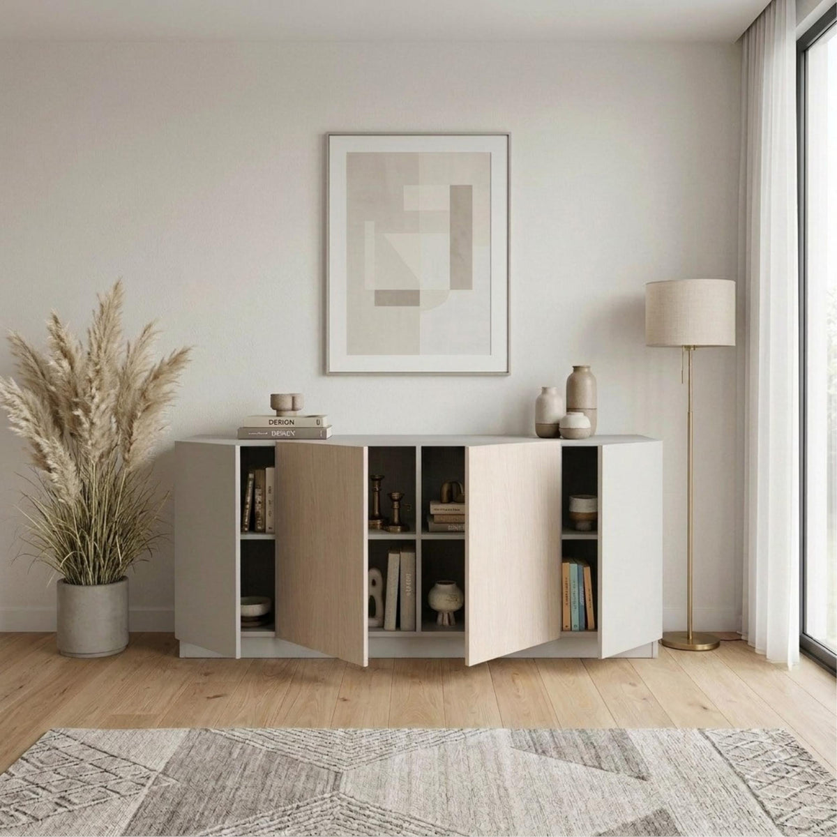 Console Victor 4 Portes Grès Chêne Sonoma Blanc 170 x 42.1 x 80.3 cm