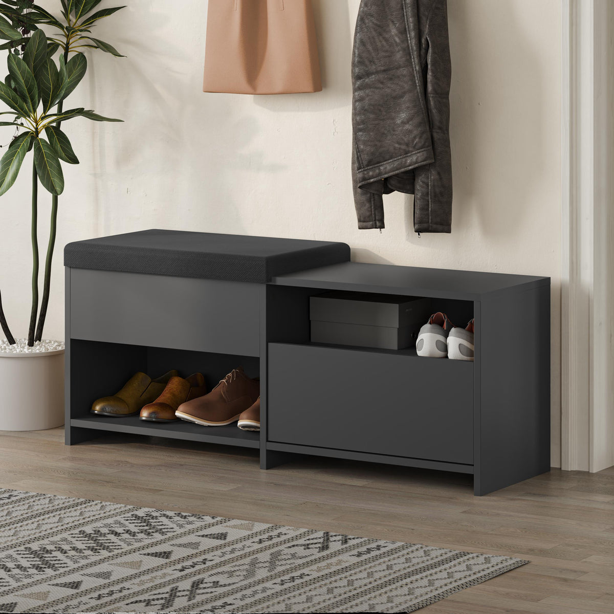 Banc à chaussures Filux – Banc de couloir moderne avec rangement