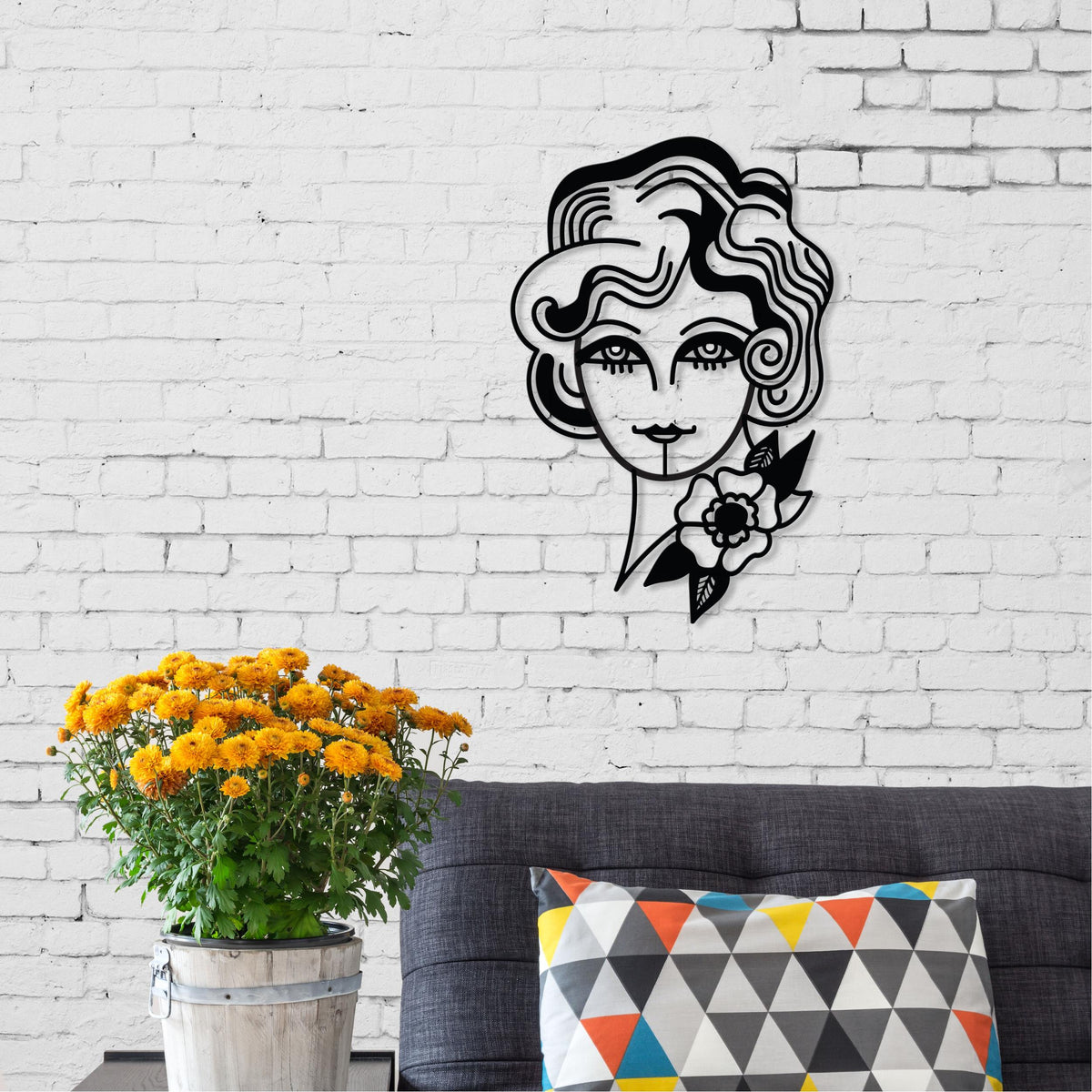 Décoration Murale en Métal-n°43 Femme dans les Fleurs
