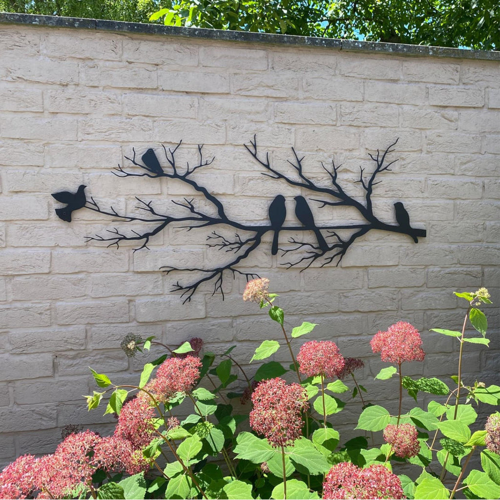 Décoration murale en métal - Oiseaux sur la branche 120x55 cm