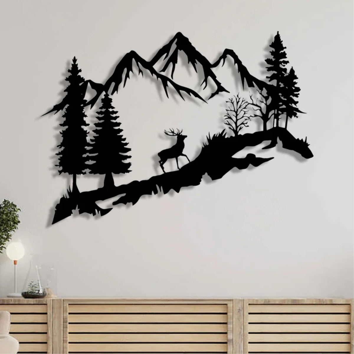 Décoration Murale Métal - Cerf dans la Forêt 90cm