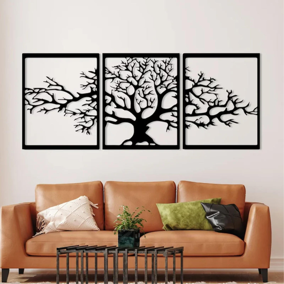 Triptyque Mural en Métal Platane 48cm