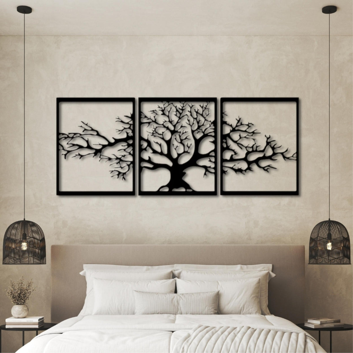 Triptyque mural métallique Platane 74cm