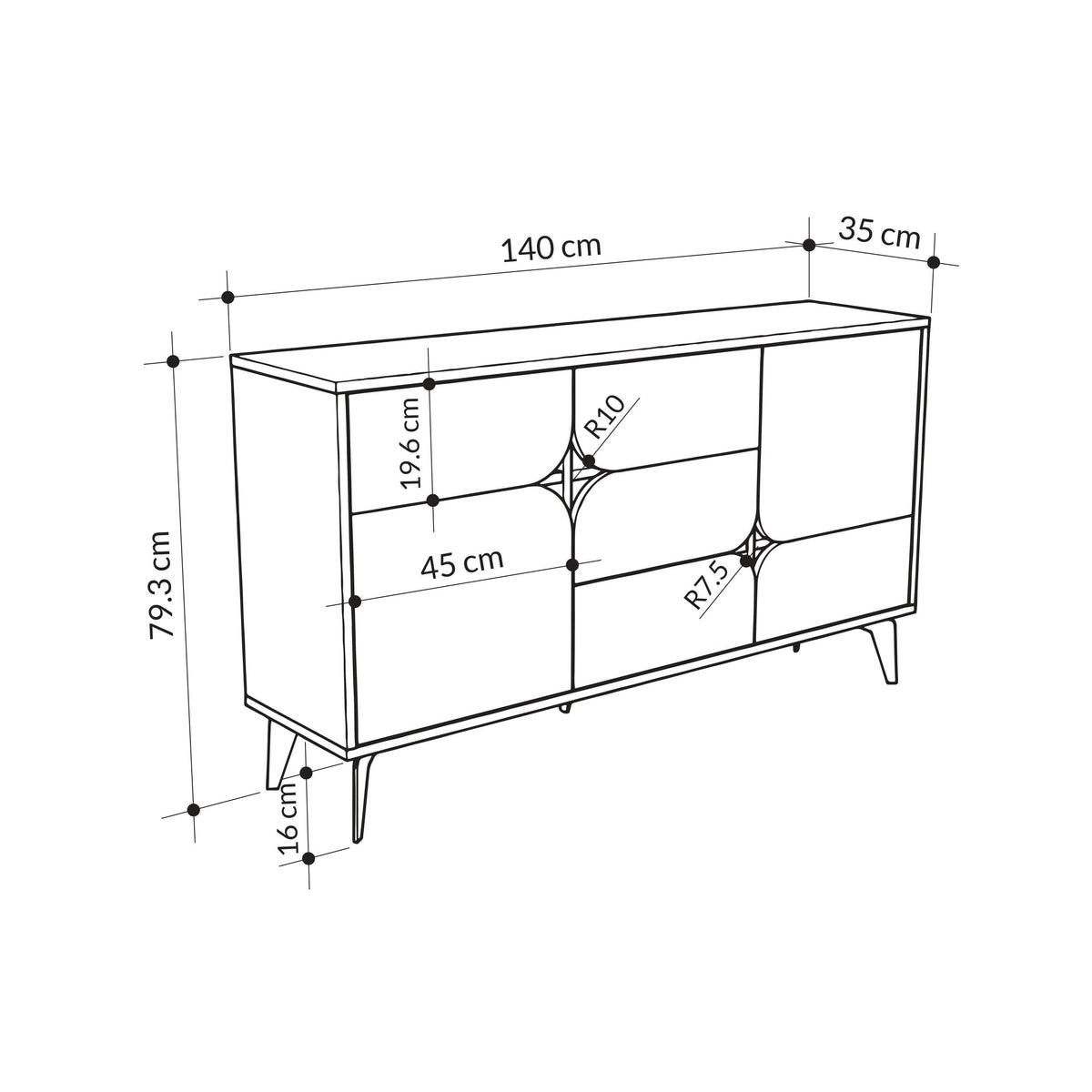 Console Spark - 3 Portes - 35 x 140 x 79,3 cm