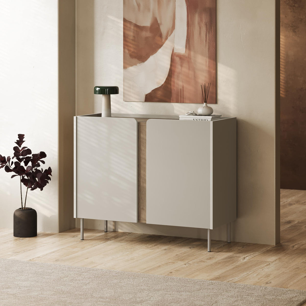 Buffet Norm 2 portes Chêne naturel-Grès 100 x 40,5 x 82,9 cm