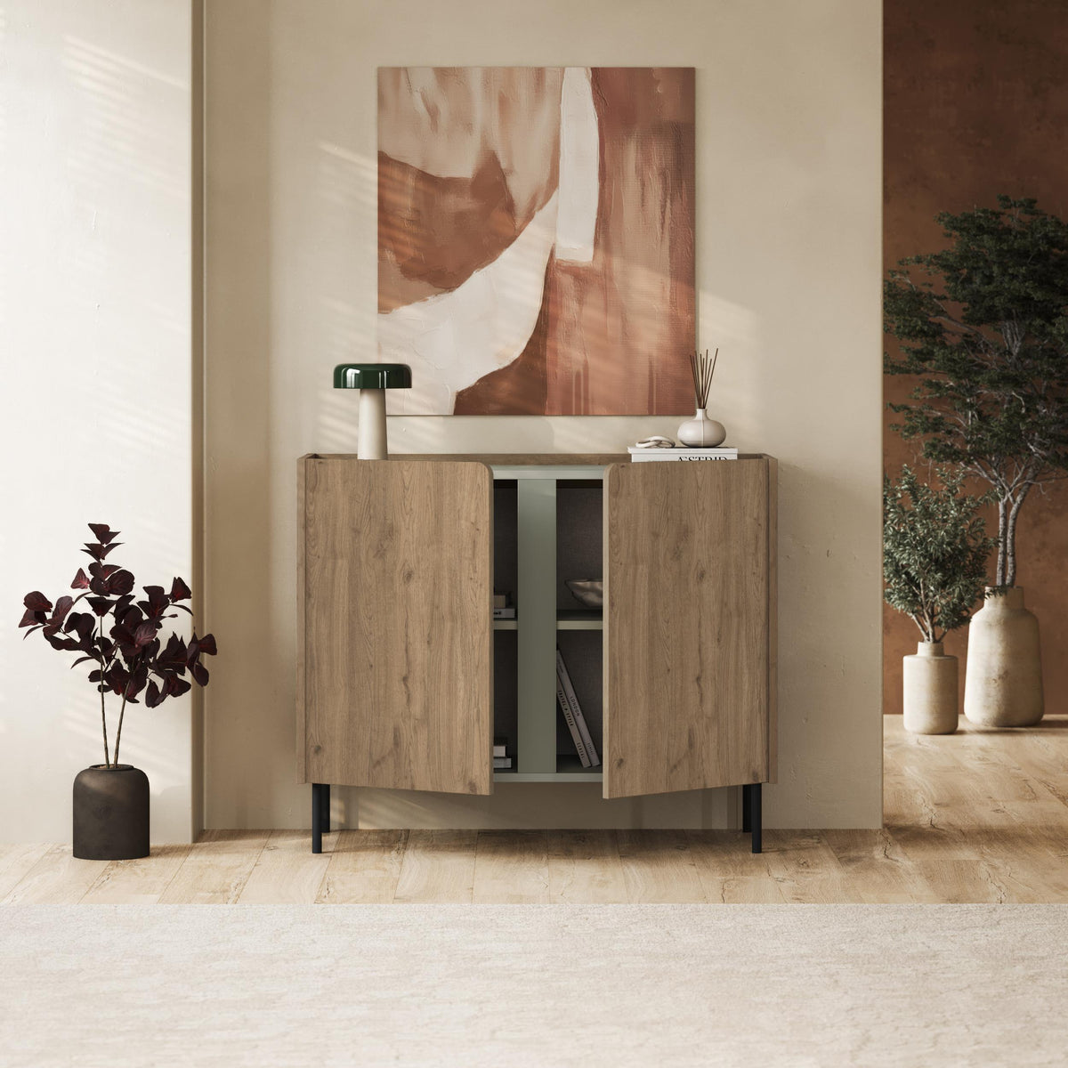 Buffet Norm 2 portes Chêne naturel-Grès 100 x 40,5 x 82,9 cm