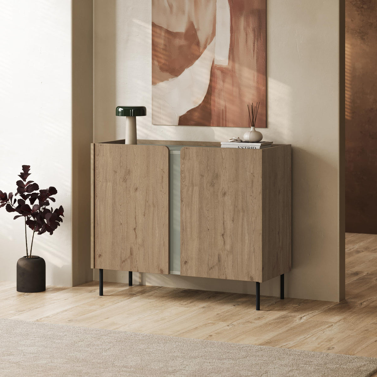 Buffet Norm 2 portes Chêne naturel-Grès 100 x 40,5 x 82,9 cm