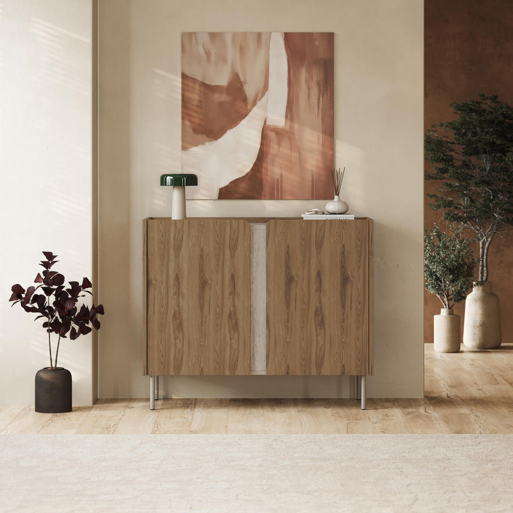 Buffet Norm 2 portes Chêne naturel-Grès 100 x 40,5 x 82,9 cm