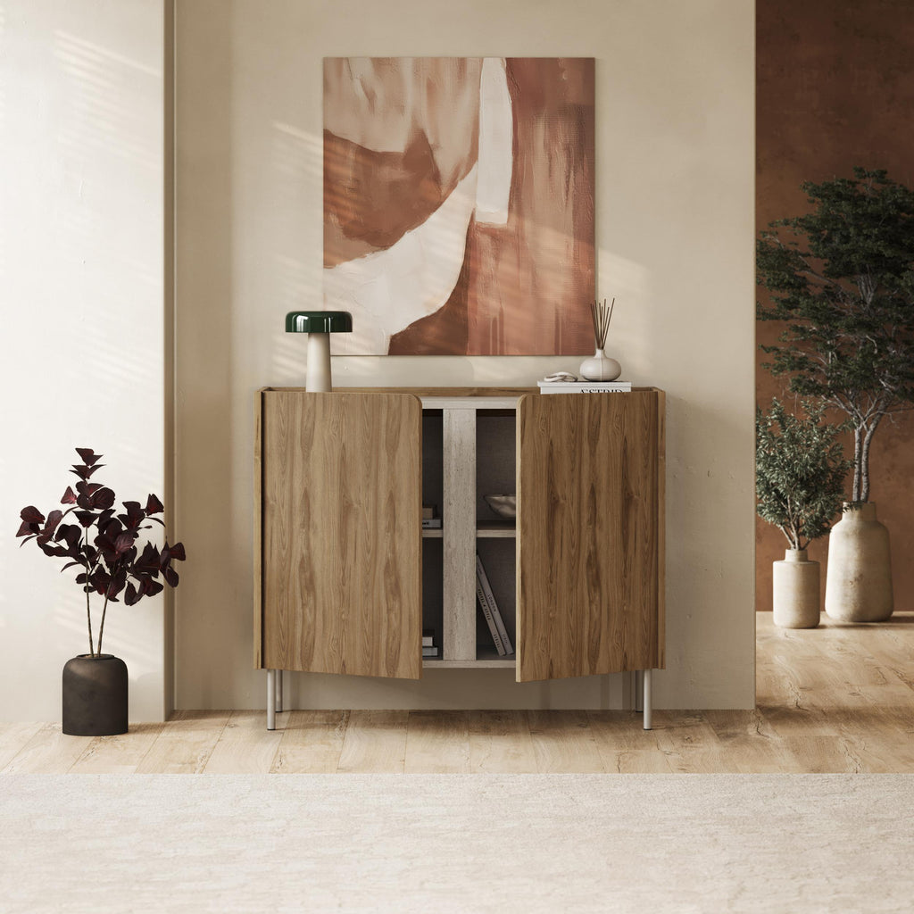 Buffet Norm 2 portes Chêne naturel-Grès 100 x 40,5 x 82,9 cm
