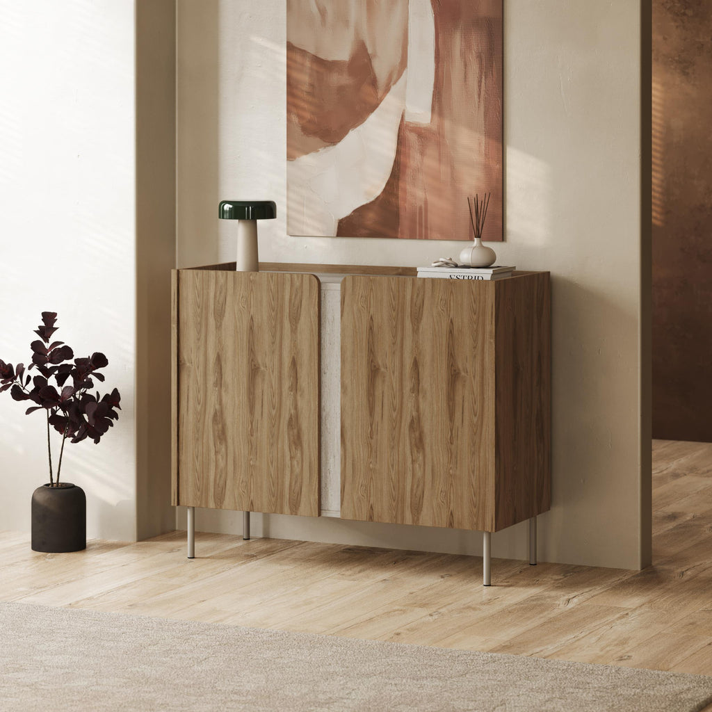 Buffet Norm 2 portes Chêne naturel-Grès 100 x 40,5 x 82,9 cm