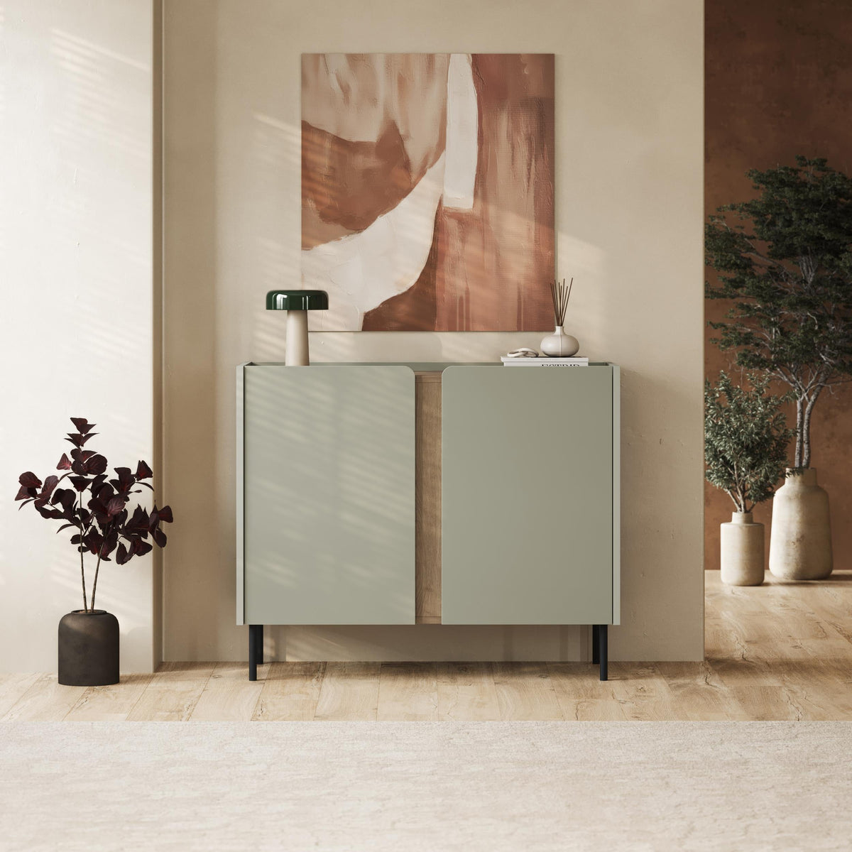 Buffet Norm 2 portes Chêne naturel-Grès 100 x 40,5 x 82,9 cm