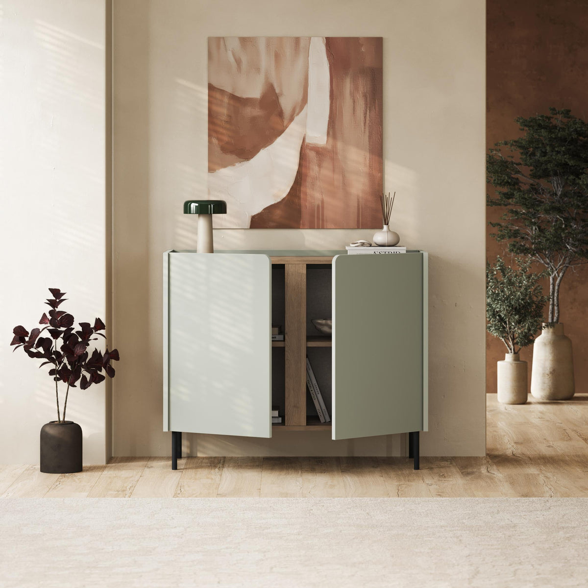 Buffet Norm 2 portes Chêne naturel-Grès 100 x 40,5 x 82,9 cm