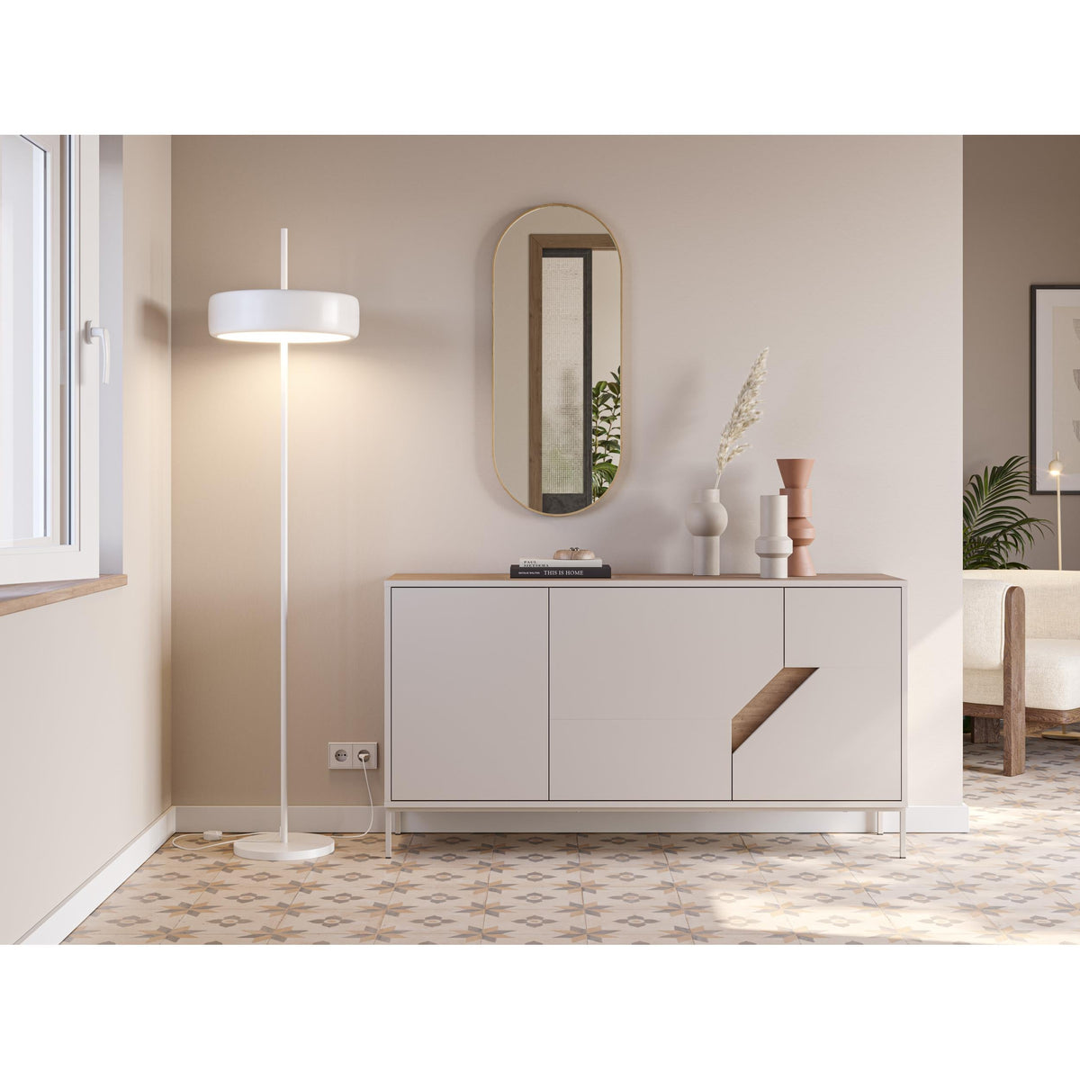 Enfilade moderne Vesco Chêne Naturel Sandstone 150cm