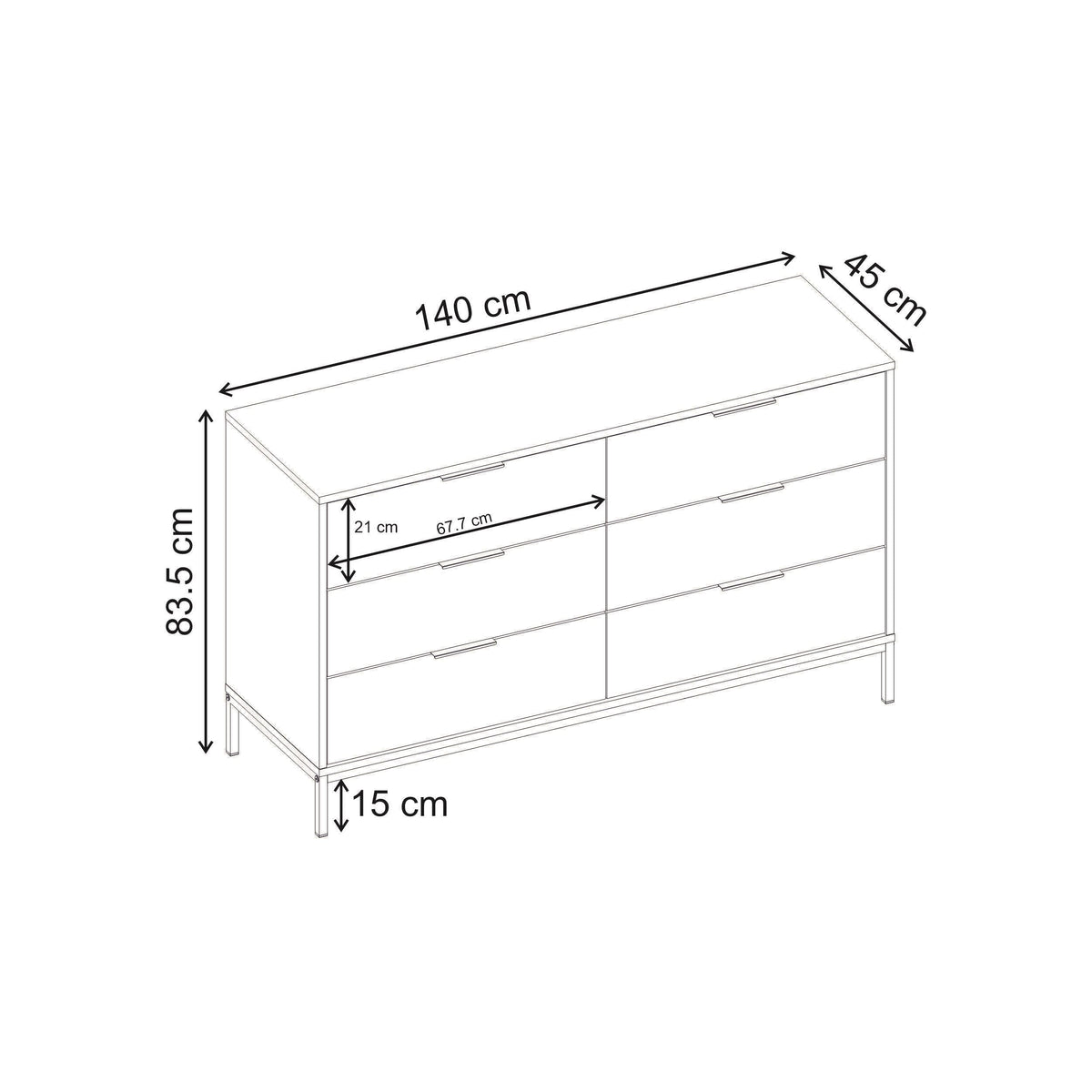 Commode large Mars 6 tiroirs chêne Whiskey L140 cm