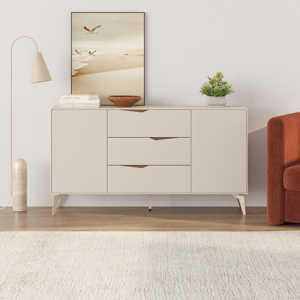 Console bahut Jaden 3 tiroirs 2 portes Sandstone 150 x 40 x 81,2 cm