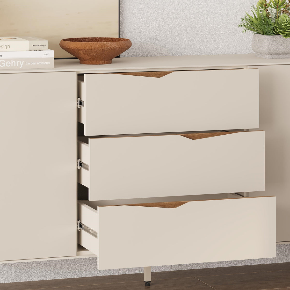 Console bahut Jaden 3 tiroirs 2 portes Sandstone 150 x 40 x 81,2 cm