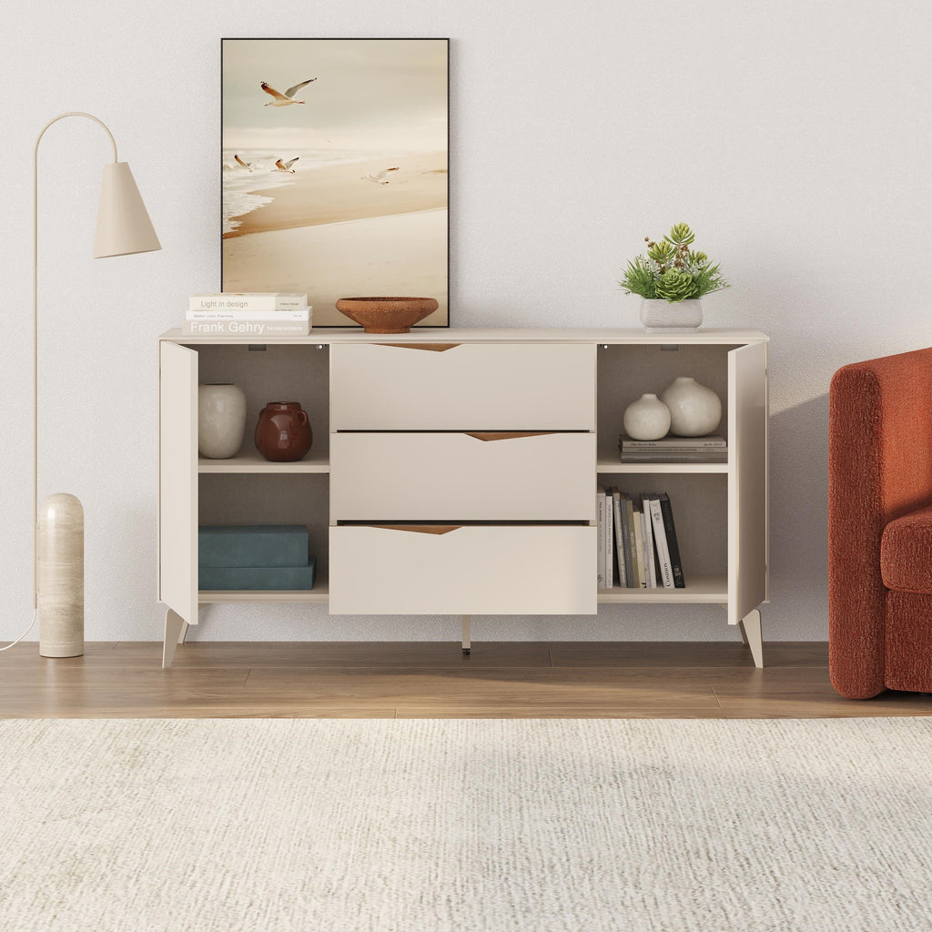 Console bahut Jaden 3 tiroirs 2 portes Sandstone 150 x 40 x 81,2 cm