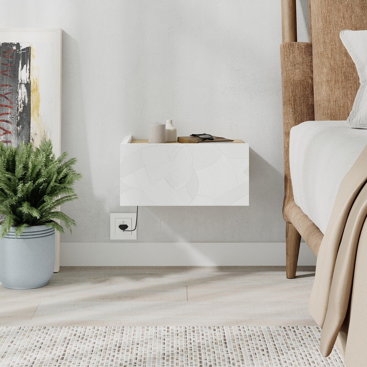 Table de chevet murale Onda avec tiroir et LED