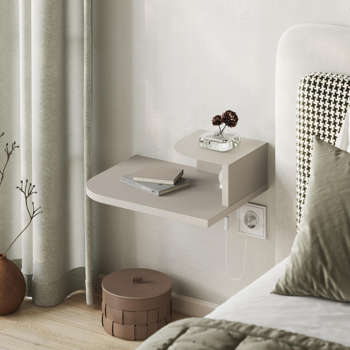 Luno – Étagère de chevet flottante avec liseuse à LED