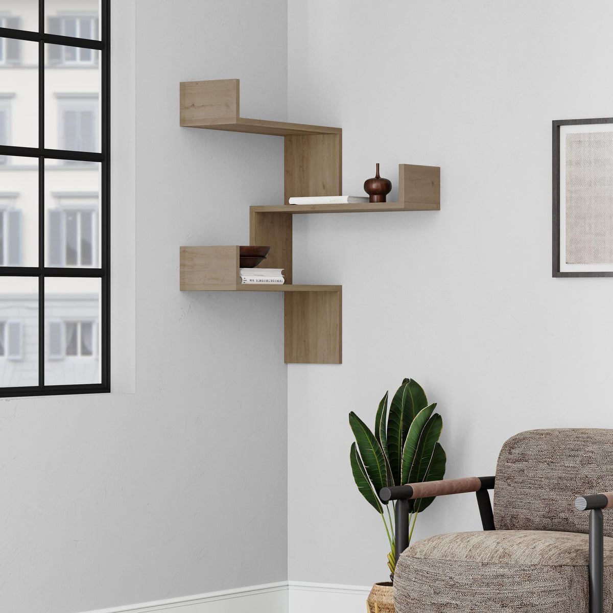 Luksa Étagère Murale d'Angle Moderne, Meuble de Rangement, Taille Moyenne L 60cm
