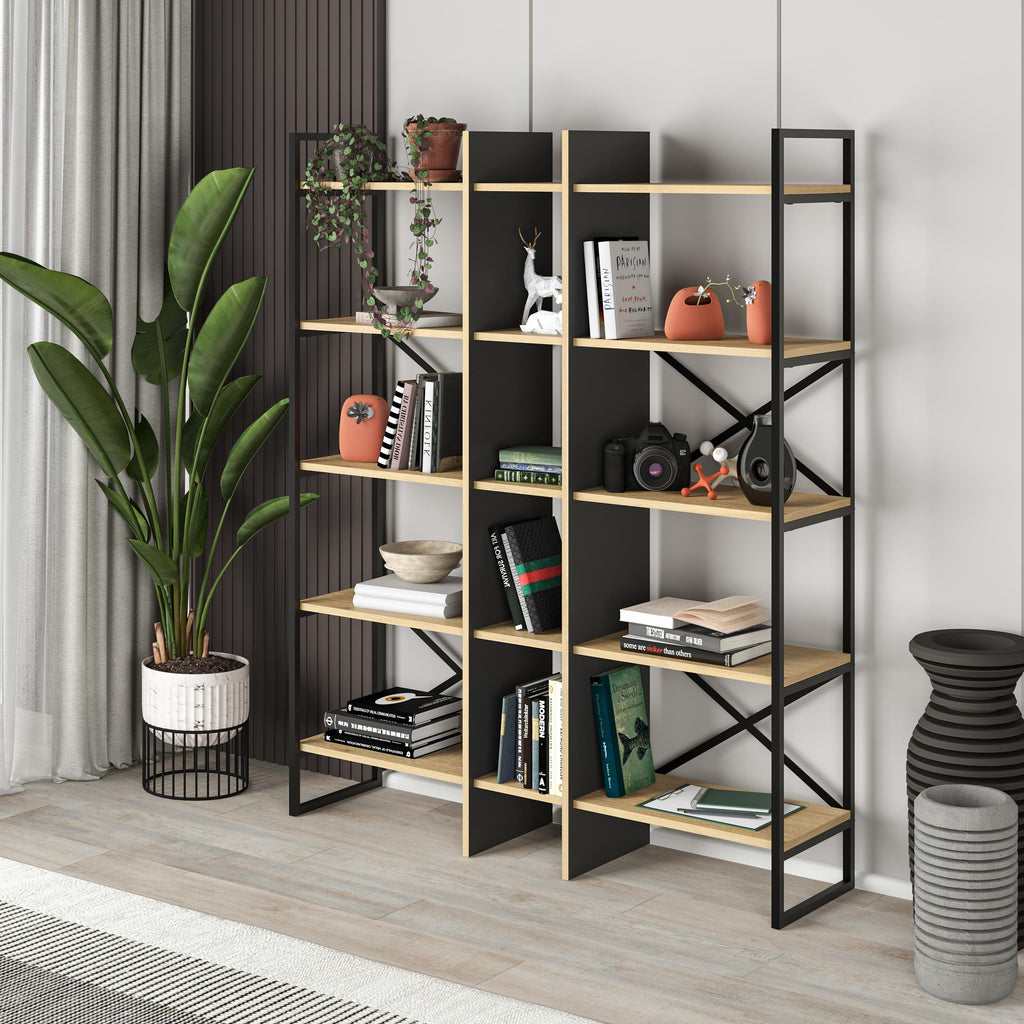 Étagère Bibliothèque Industrielle Detroit Chêne - Noir 143,5 x 175 cm