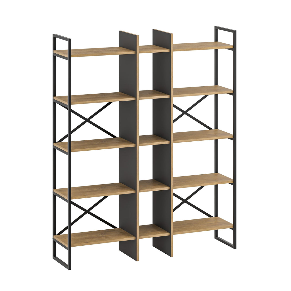 Étagère Bibliothèque Industrielle Detroit Chêne - Noir 143,5 x 175 cm