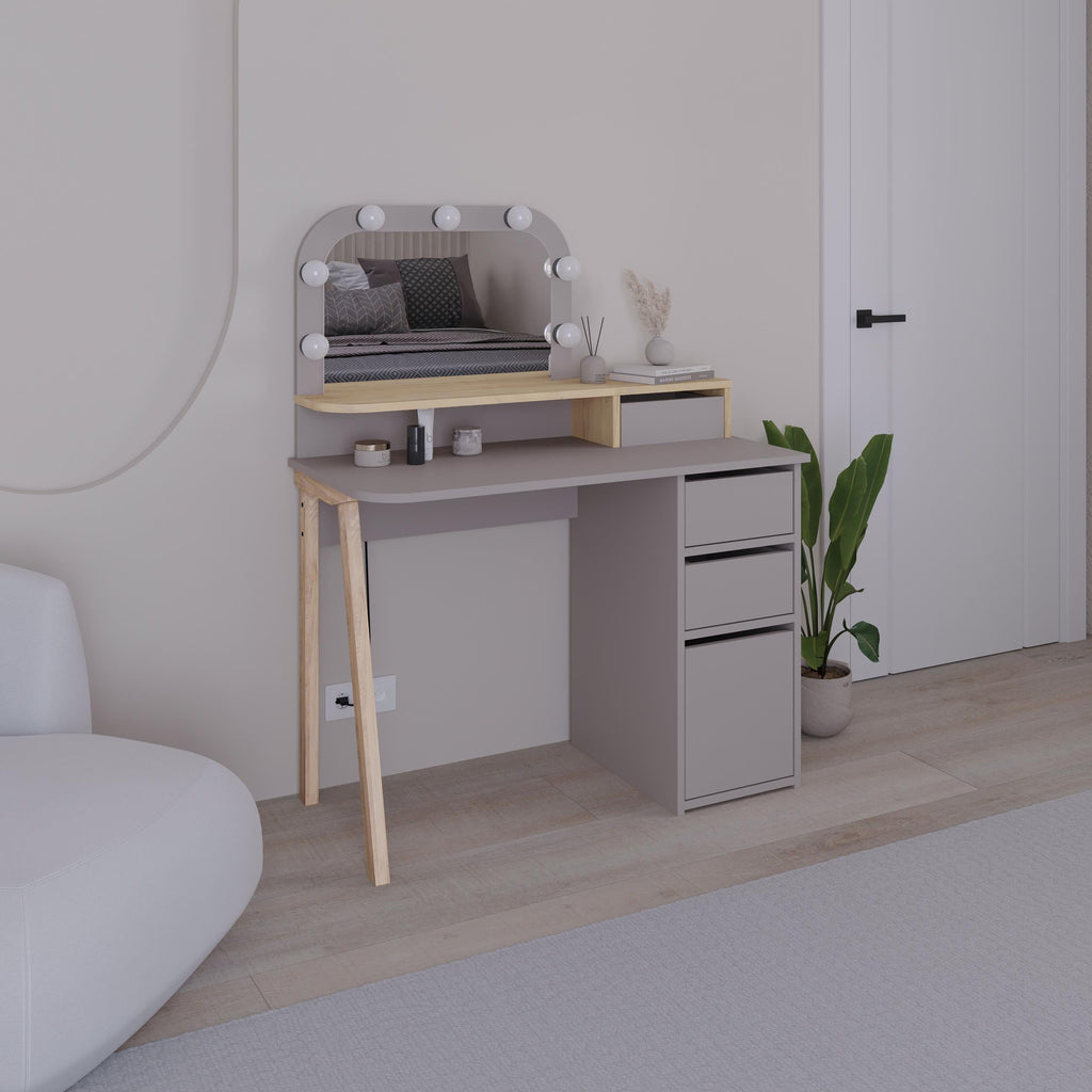 Coiffeuse Avien – Miroir LED, 3 tiroirs et meuble de rangement