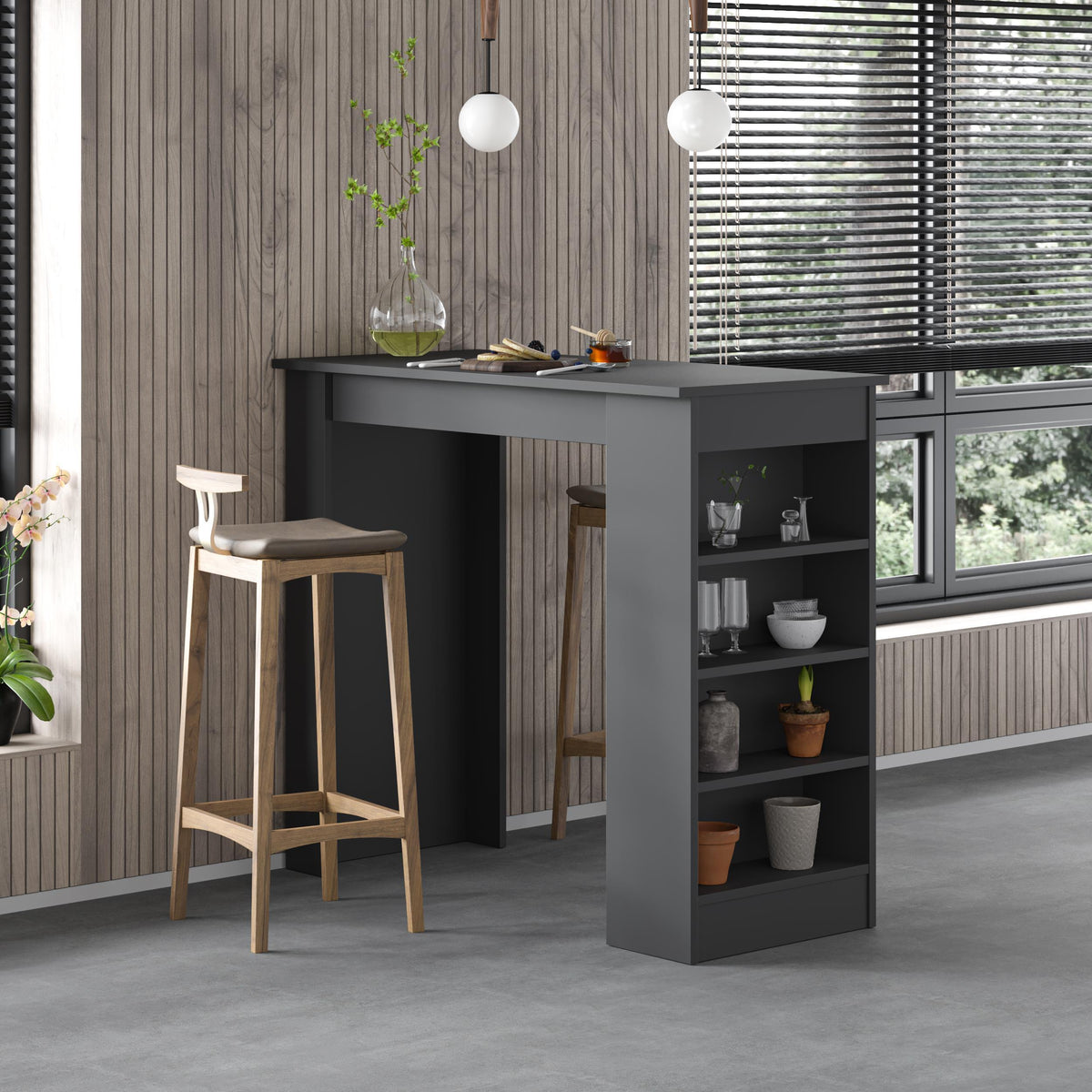 Table de bar de cuisine moderne Swallow – Table à manger avec étagères de rangement
