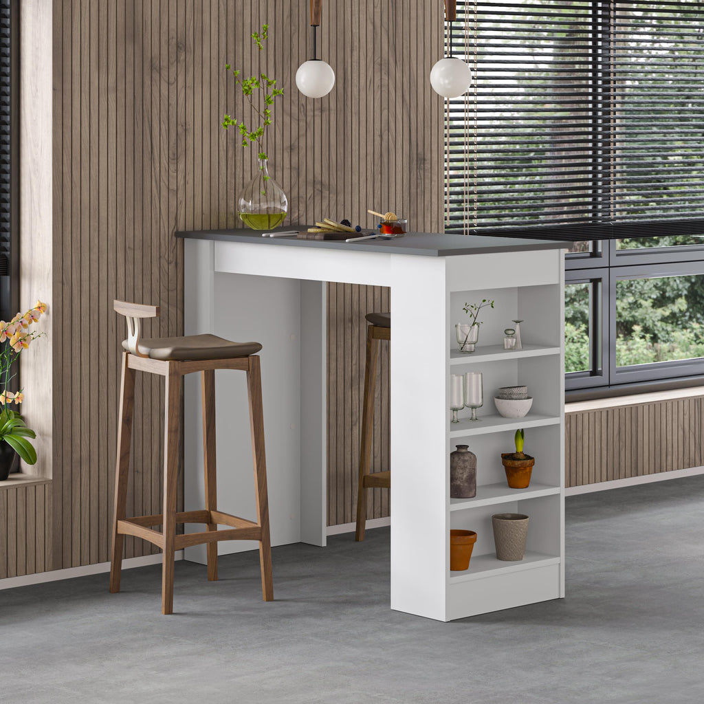 Table de bar de cuisine moderne Swallow – Table à manger avec étagères de rangement