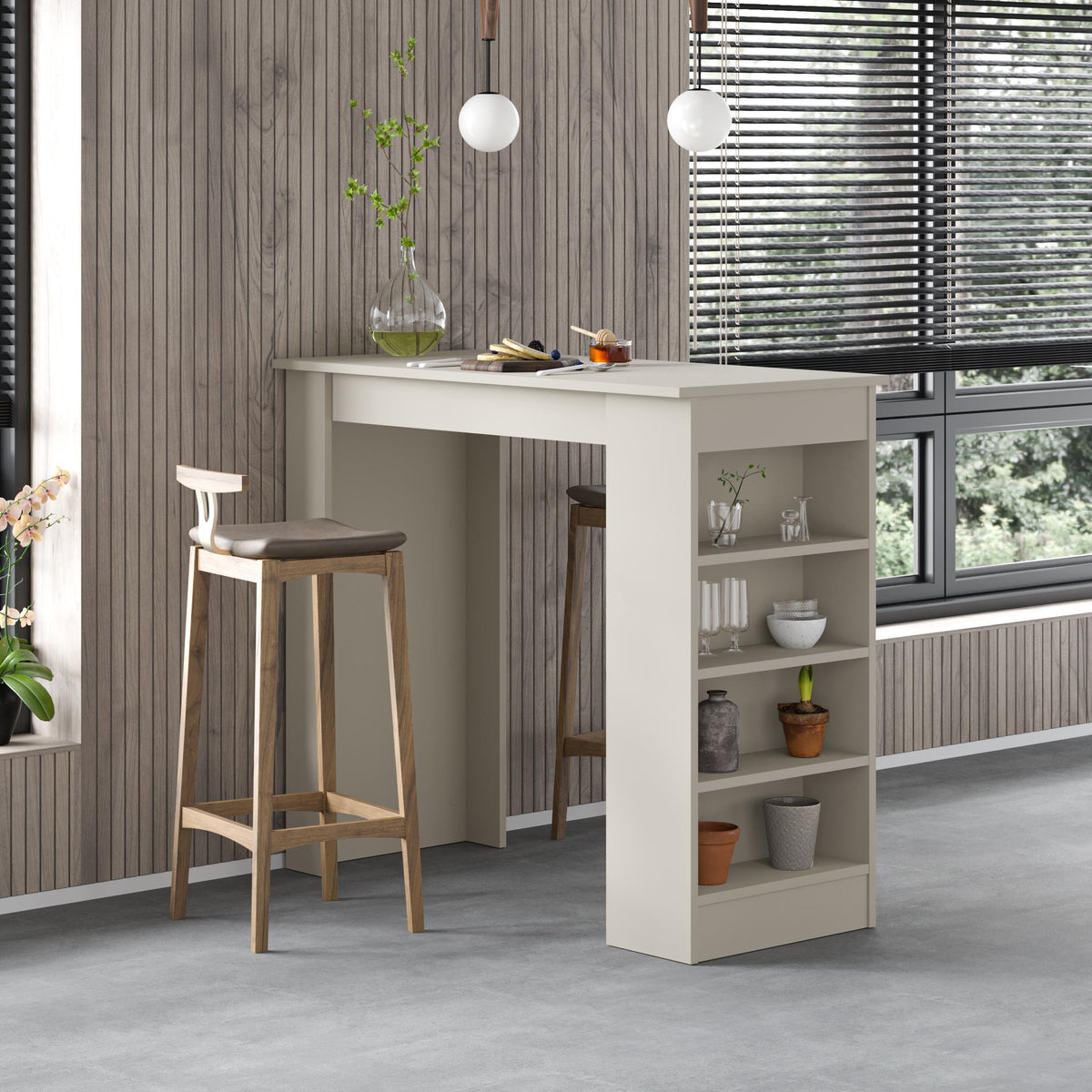 Table de bar de cuisine moderne Swallow – Table à manger avec étagères de rangement