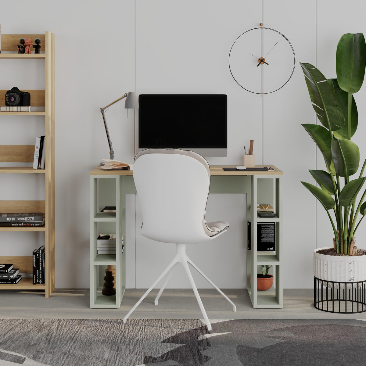 Bureau d'étude Colmar – 106 cm – Bureau moderne avec étagères de rangement