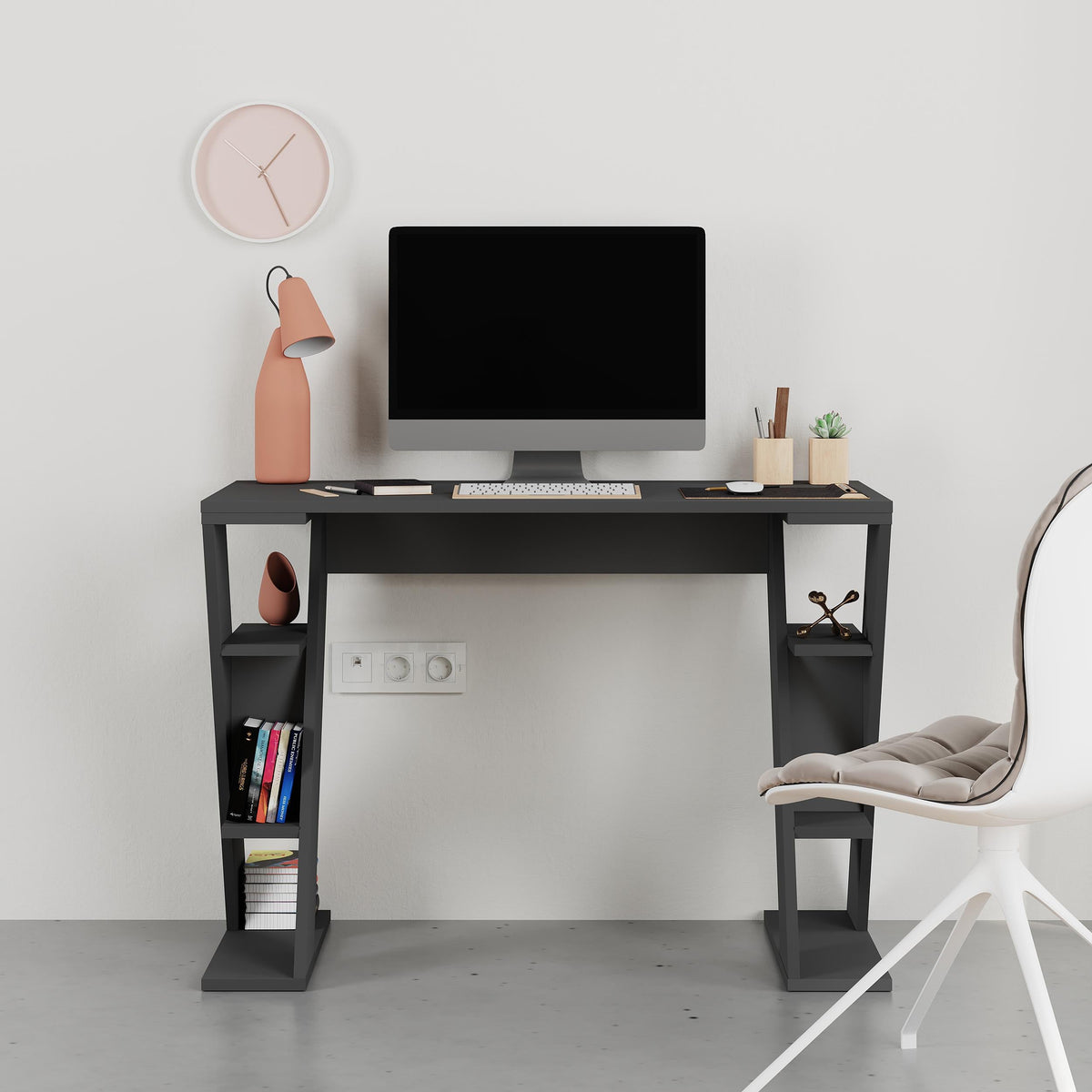 Bureau d'étude moderne Papillon avec étagères - L 106 cm