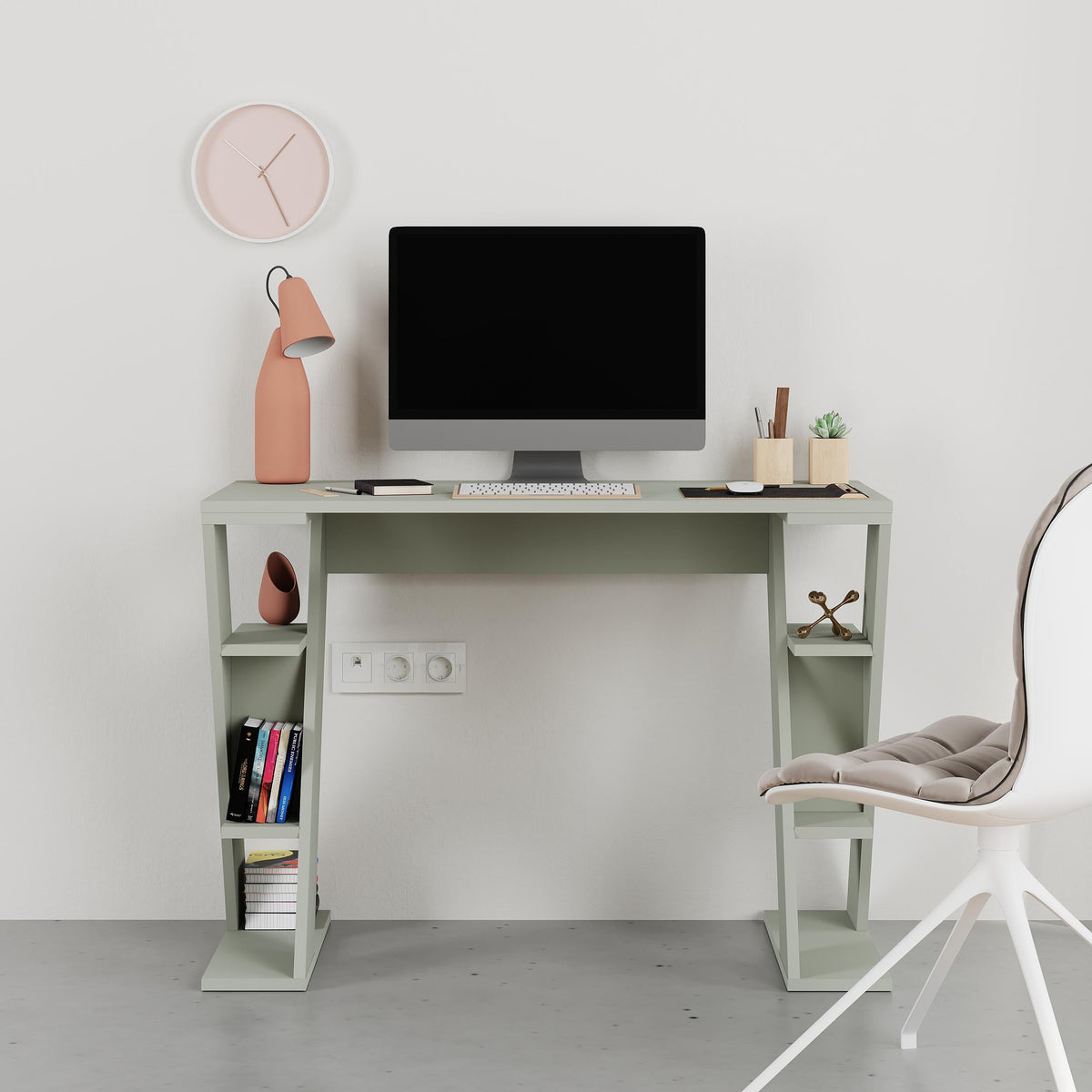 Bureau d'étude moderne Papillon avec étagères - L 106 cm