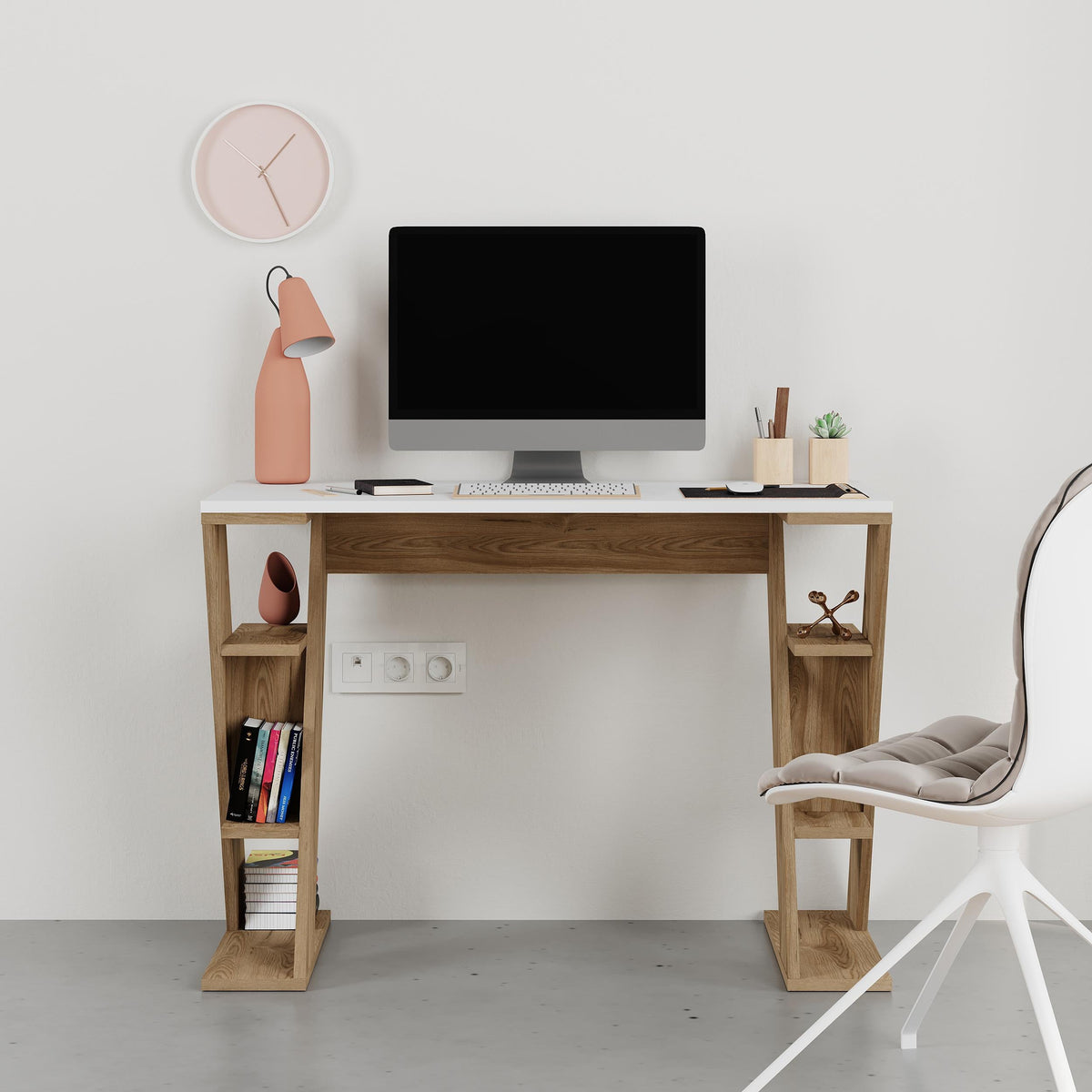 Bureau d'étude moderne Papillon avec étagères - L 106 cm