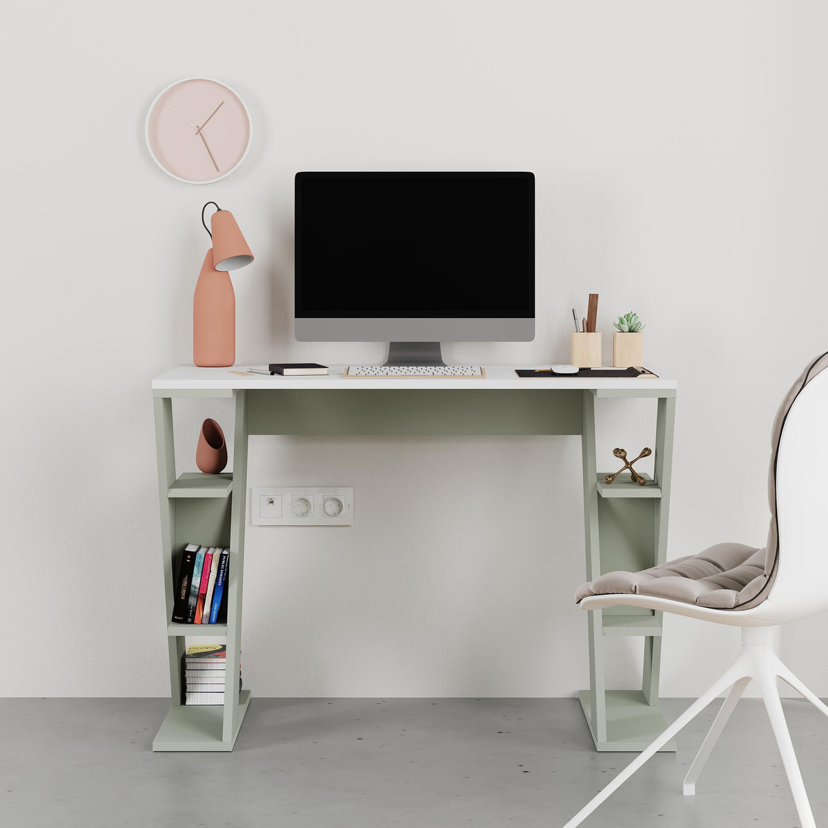 Bureau d'étude moderne Papillon avec étagères - L 106 cm