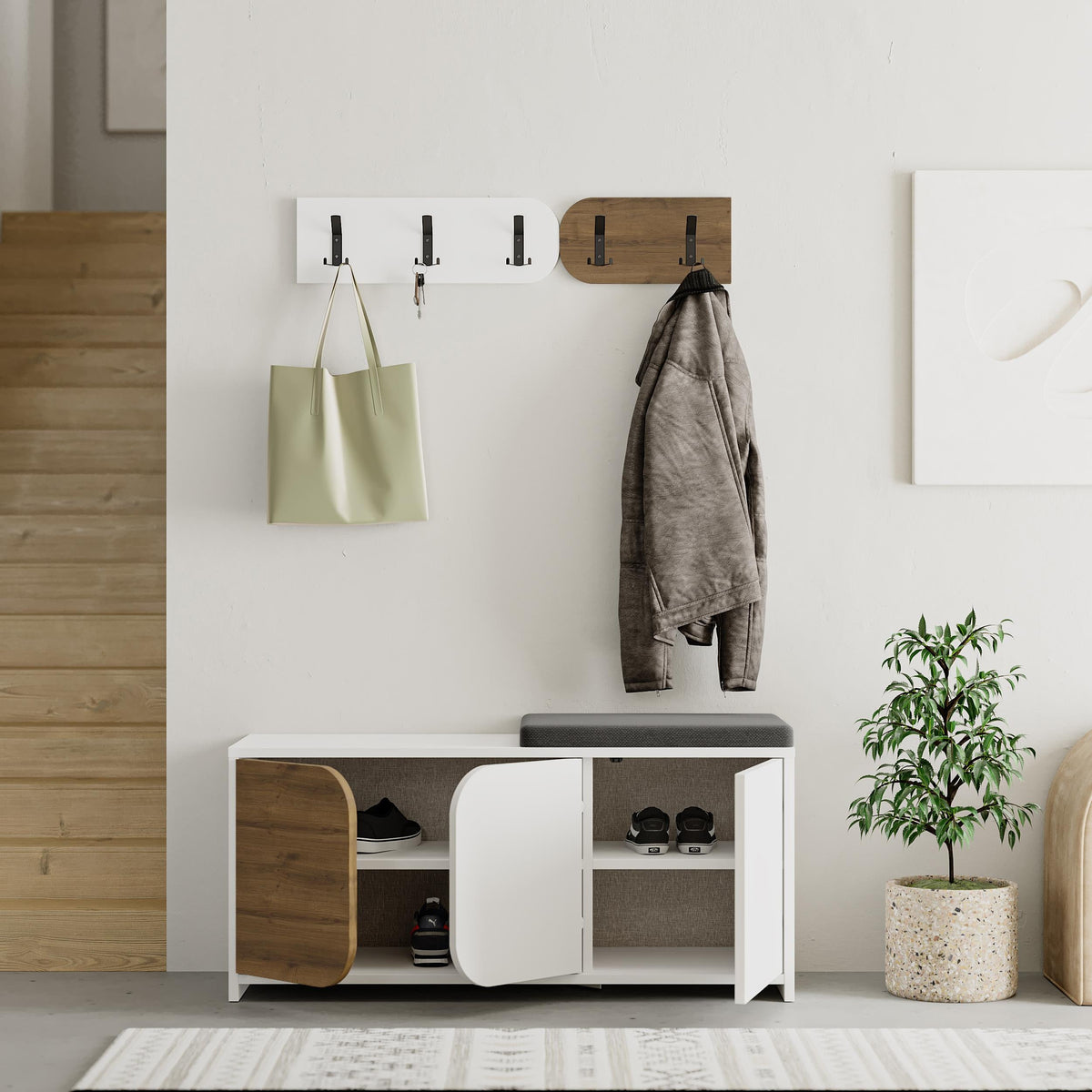 Meuble à chaussures et portemanteau Moni
