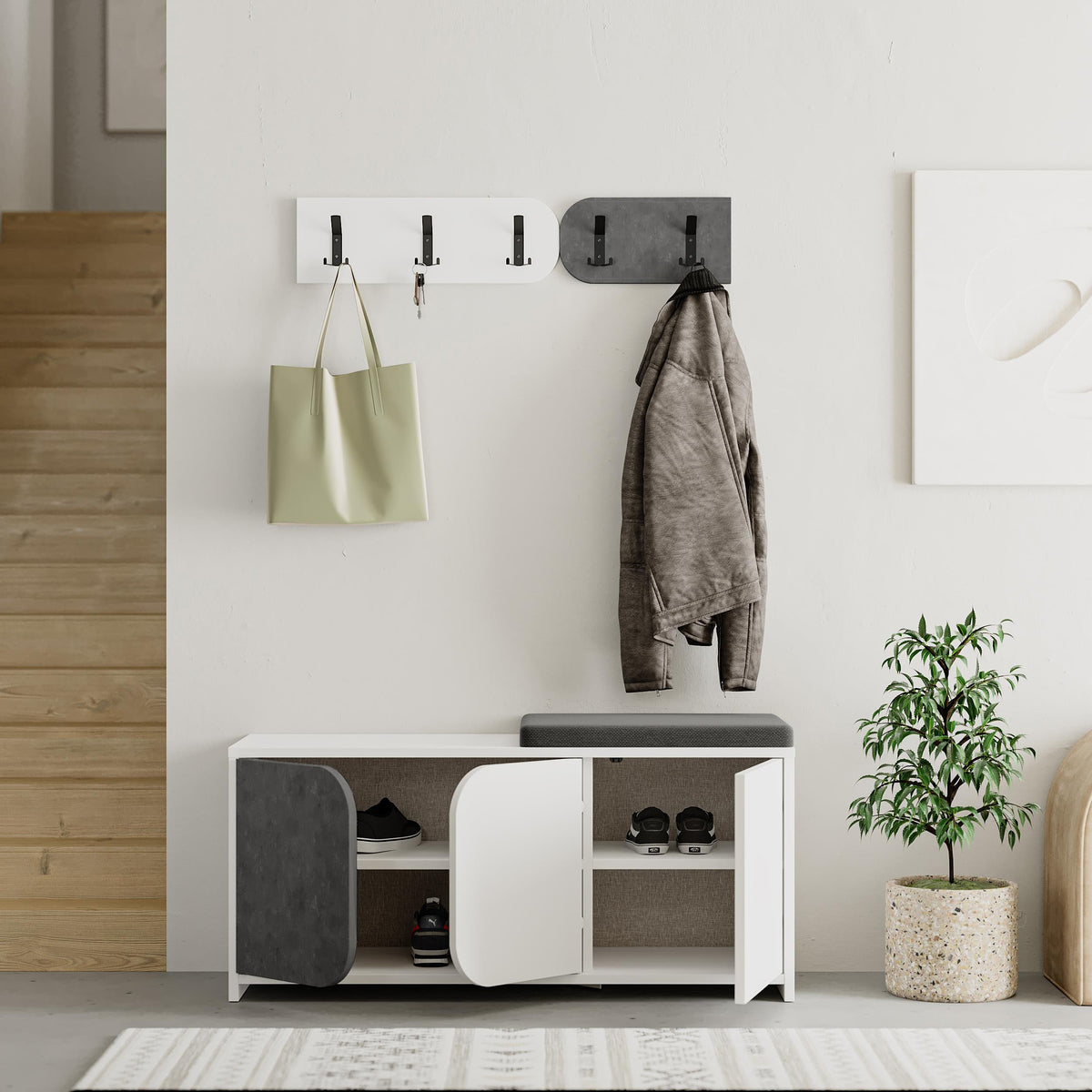 Meuble à chaussures et portemanteau Moni