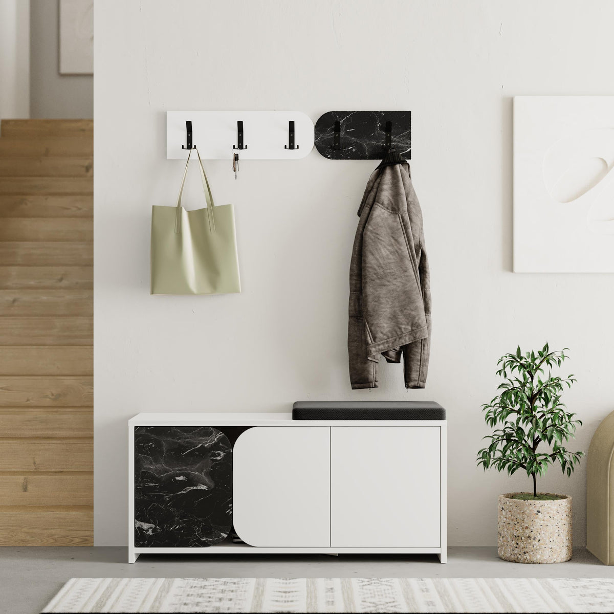 Meuble à chaussures et portemanteau Moni