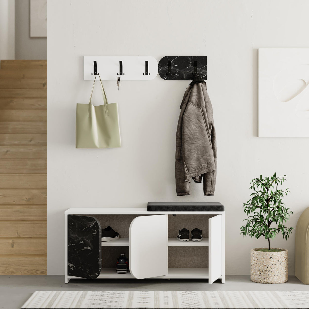 Meuble à chaussures et portemanteau Moni